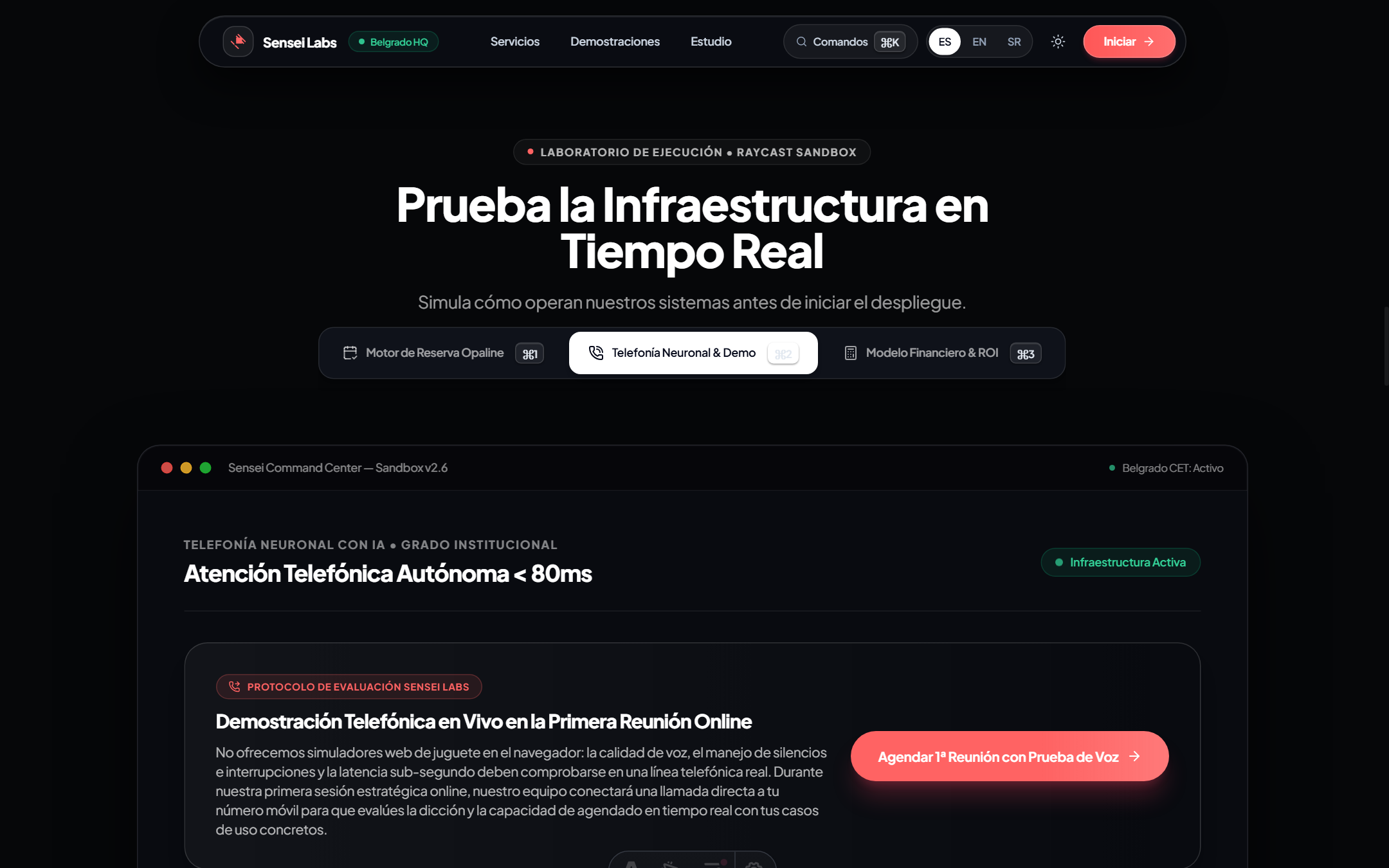 Diagrama de arquitectura del agente de voz SIP con IA de Sensei Labs